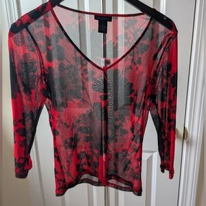 The Limited Red and Black Artistic 3/4 Sleeve Blouse